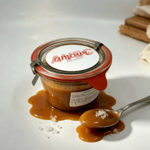 Caramel beurre salé artisanal en bocal Weck, restaurant Avec Amour à Terville